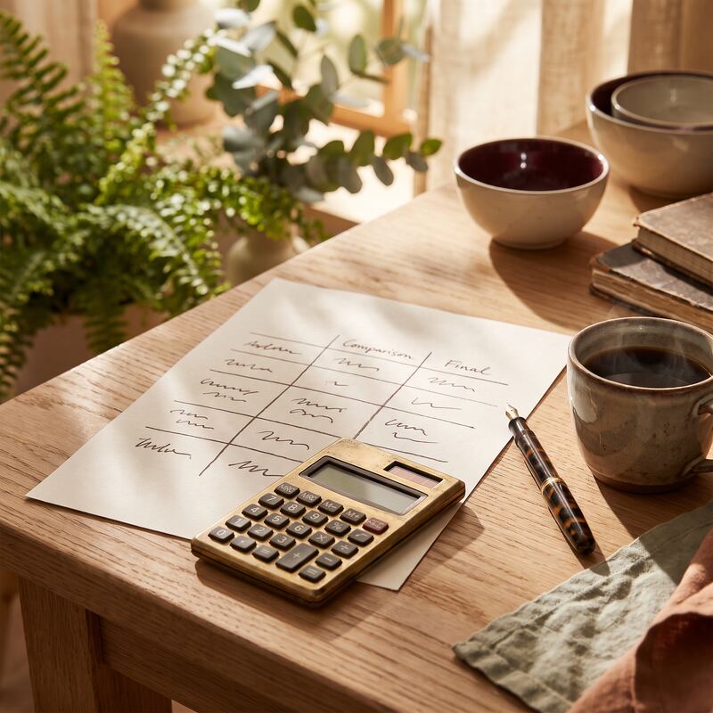 Printed cost comparison notes, calculator and coffee on a timber desk — weighing up Claude AI pricing for business Printed cost comparison notes, calculator and coffee on a timber desk — weighing up Claude AI pricing for business