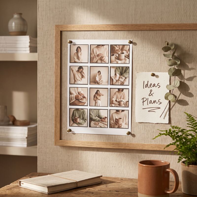 Contact sheet of visually consistent brand image thumbnails pinned to a corkboard, showing Style MD consistency at scale Contact sheet of visually consistent brand image thumbnails pinned to a corkboard, showing Style MD consistency at scale