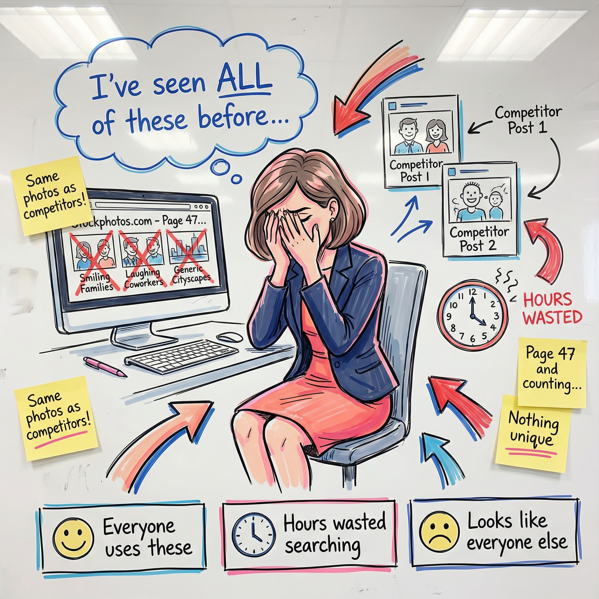 Frustrated business owner scrolling through stock photos